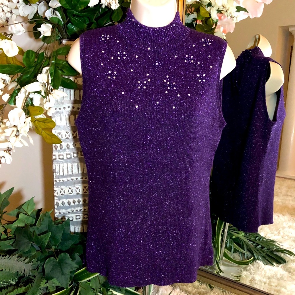 TanJay Beaded Sleeveless Sweater in Purple